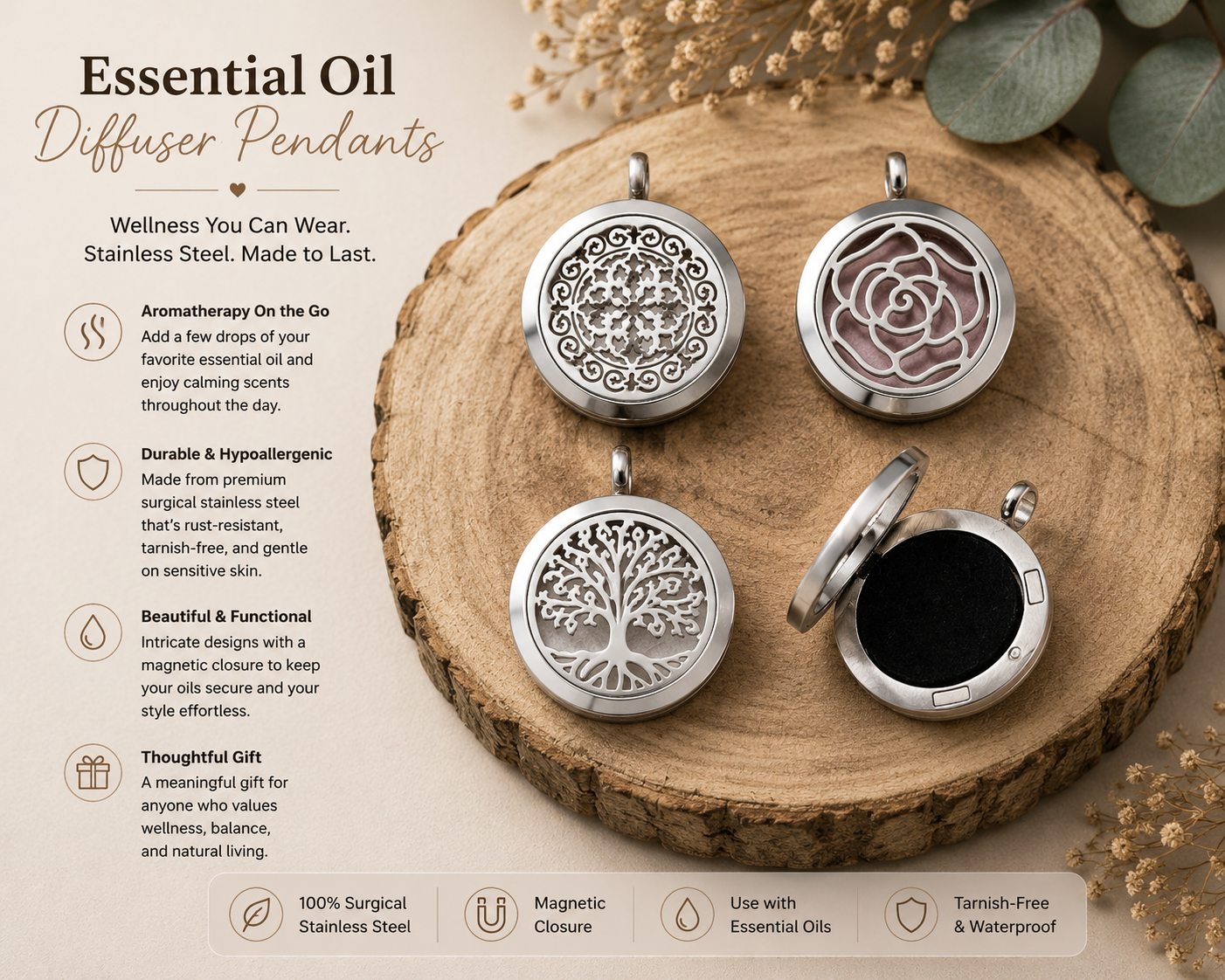 Essential Oil Diffuser Necklace Pendants