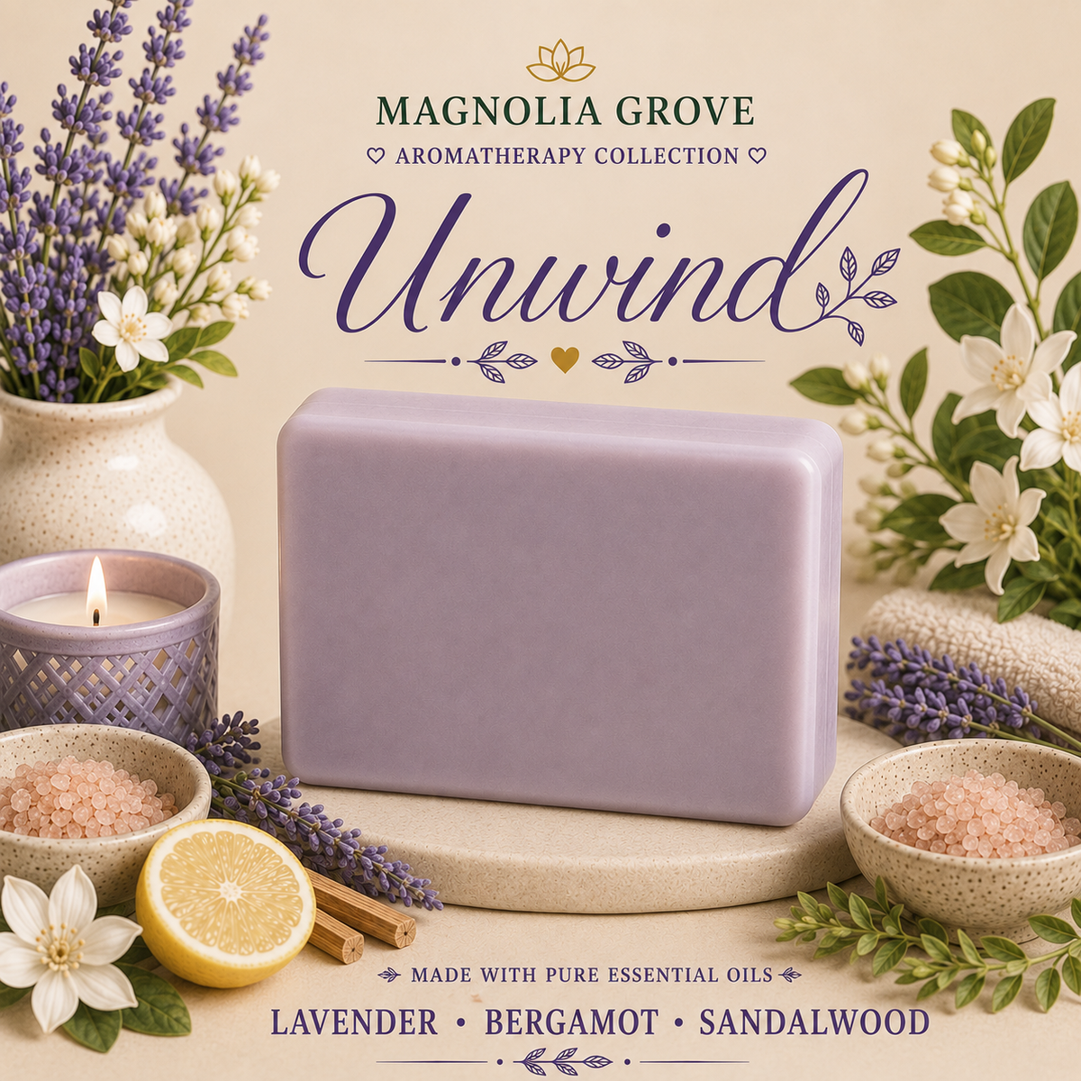 Lavender Wind Down Gift Pack — included soap: Unwind - Glycerin & Goat Milk Soap