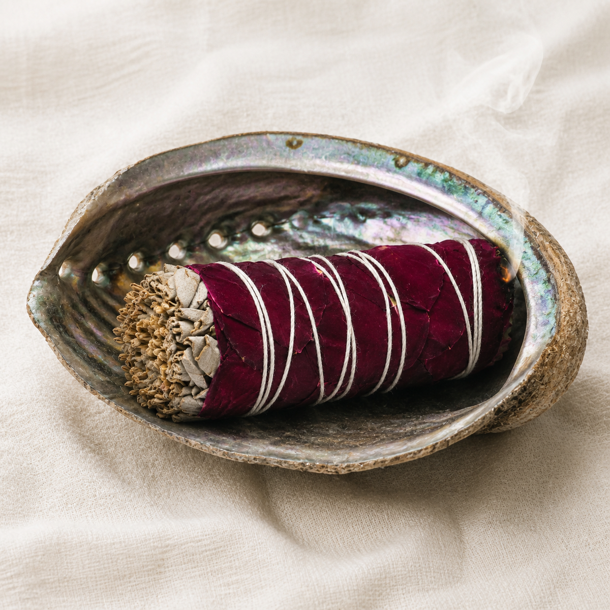 Red Rose Petals White Sage 4"