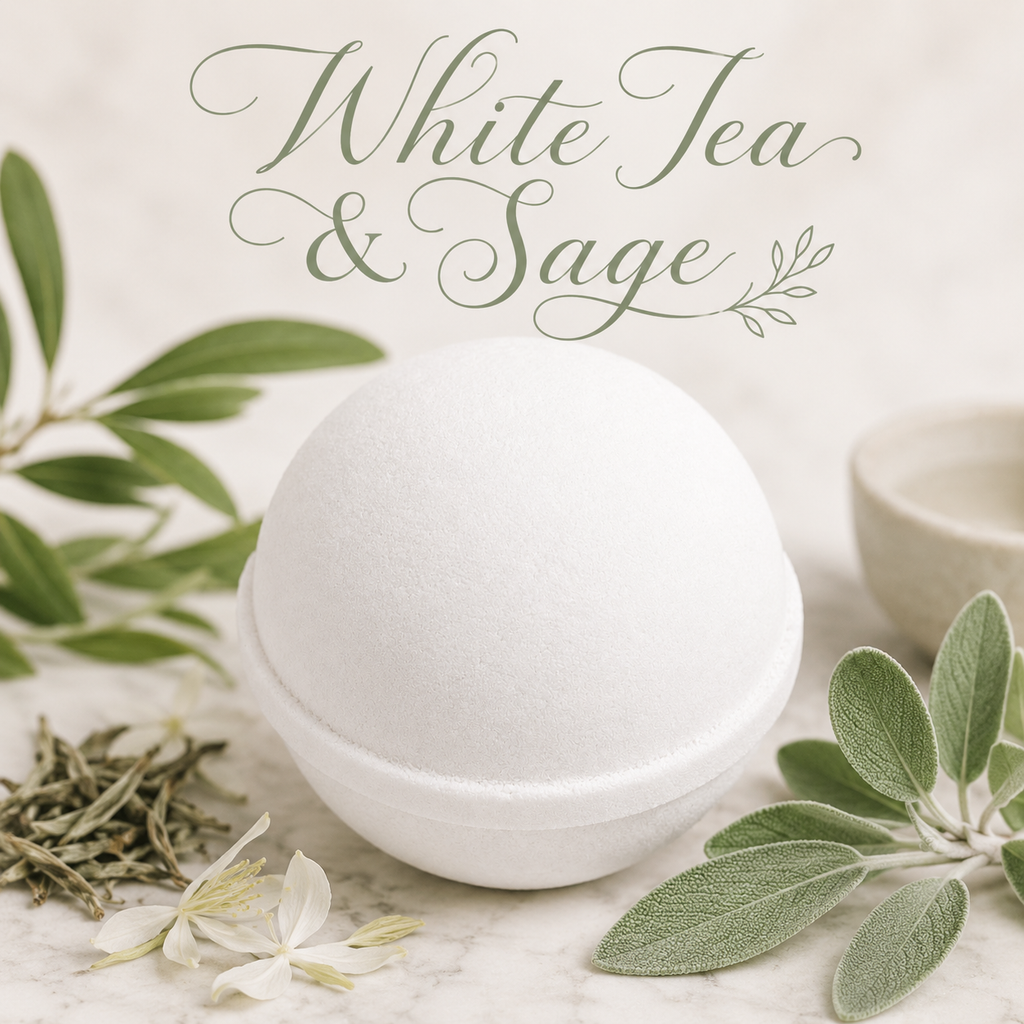White Tea and Sage handcrafted bath bomb from Magnolia Grove Gifts