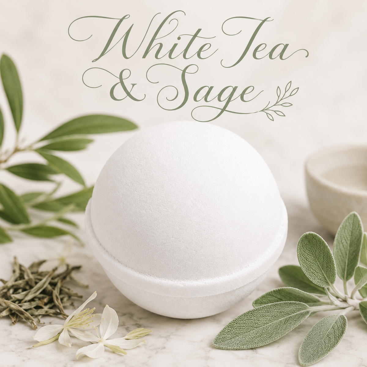 White Tea and Sage handcrafted bath bomb from Magnolia Grove Gifts