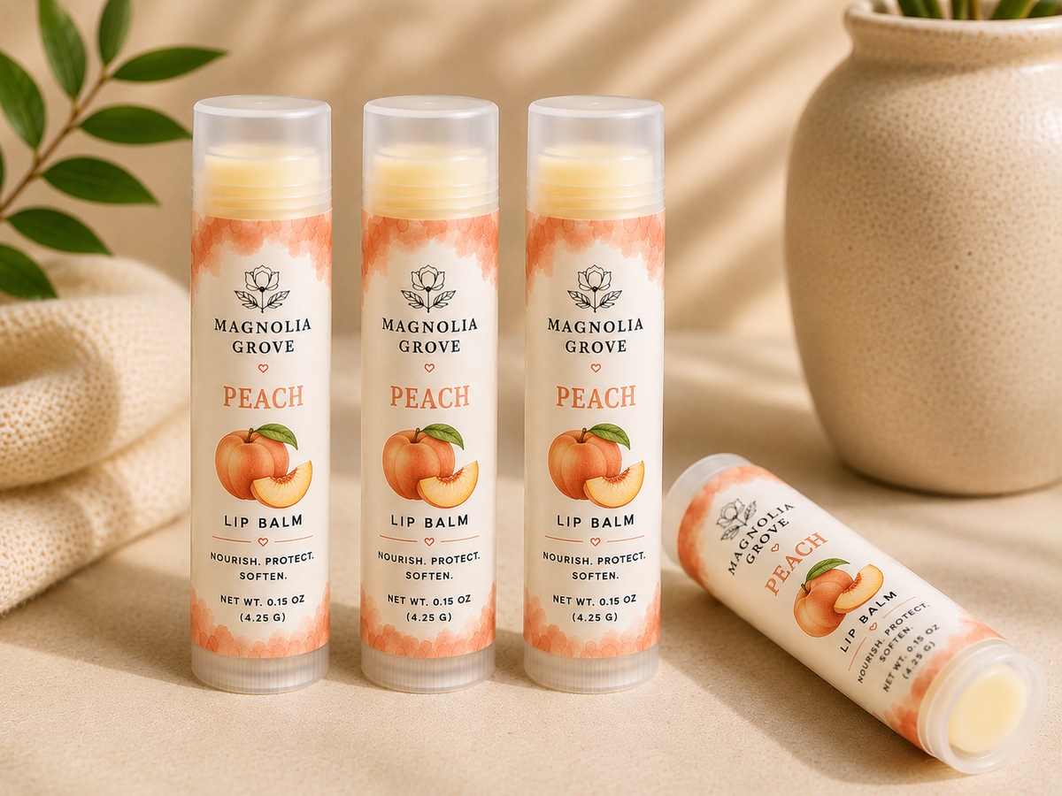 Peach handmade moisturizing lip balm by Magnolia Grove Gifts