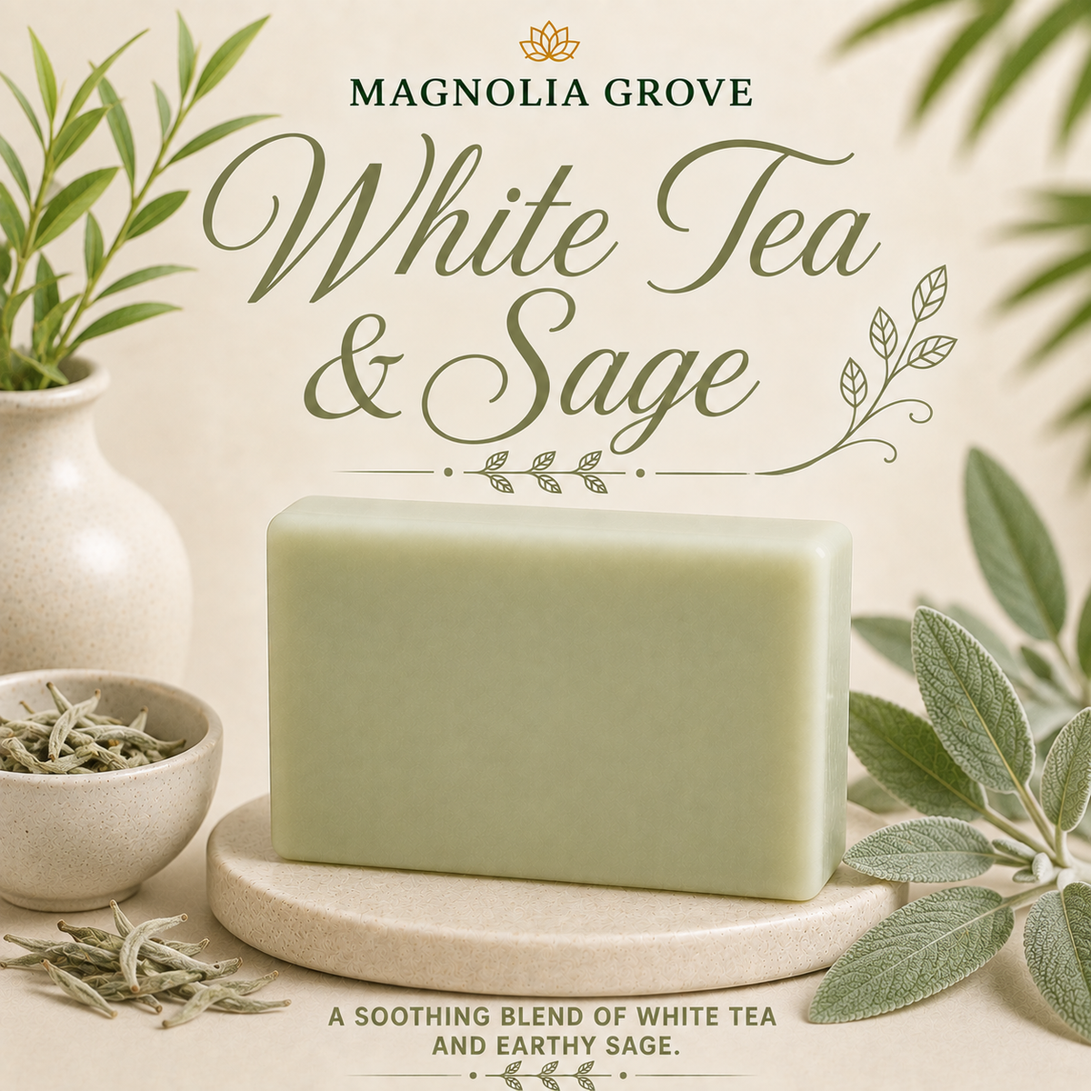 White Tea Afternoon Gift Pack — included soap: White Tea & Sage - Glycerin & Goat Milk Soap