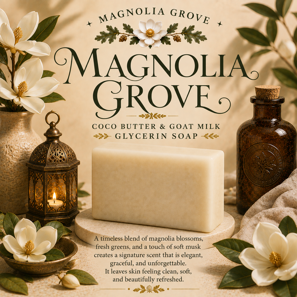 Magnolia Morning Gift Pack — included soap: Magnolia Blossom - Glycerin & Goat Milk Soap