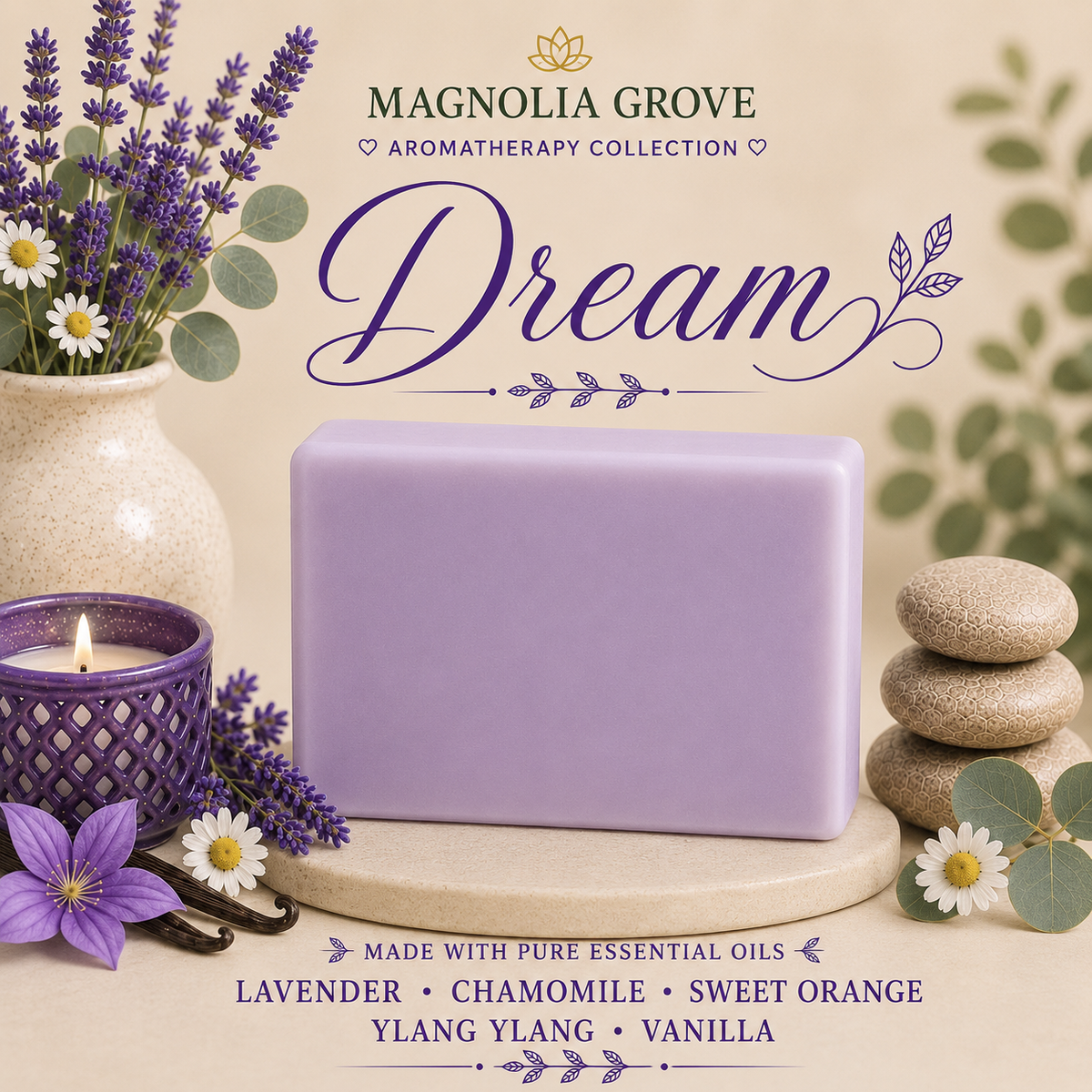 Dreamy Evening Gift Pack — included soap: Dream - Glycerin & Goat Milk Soap