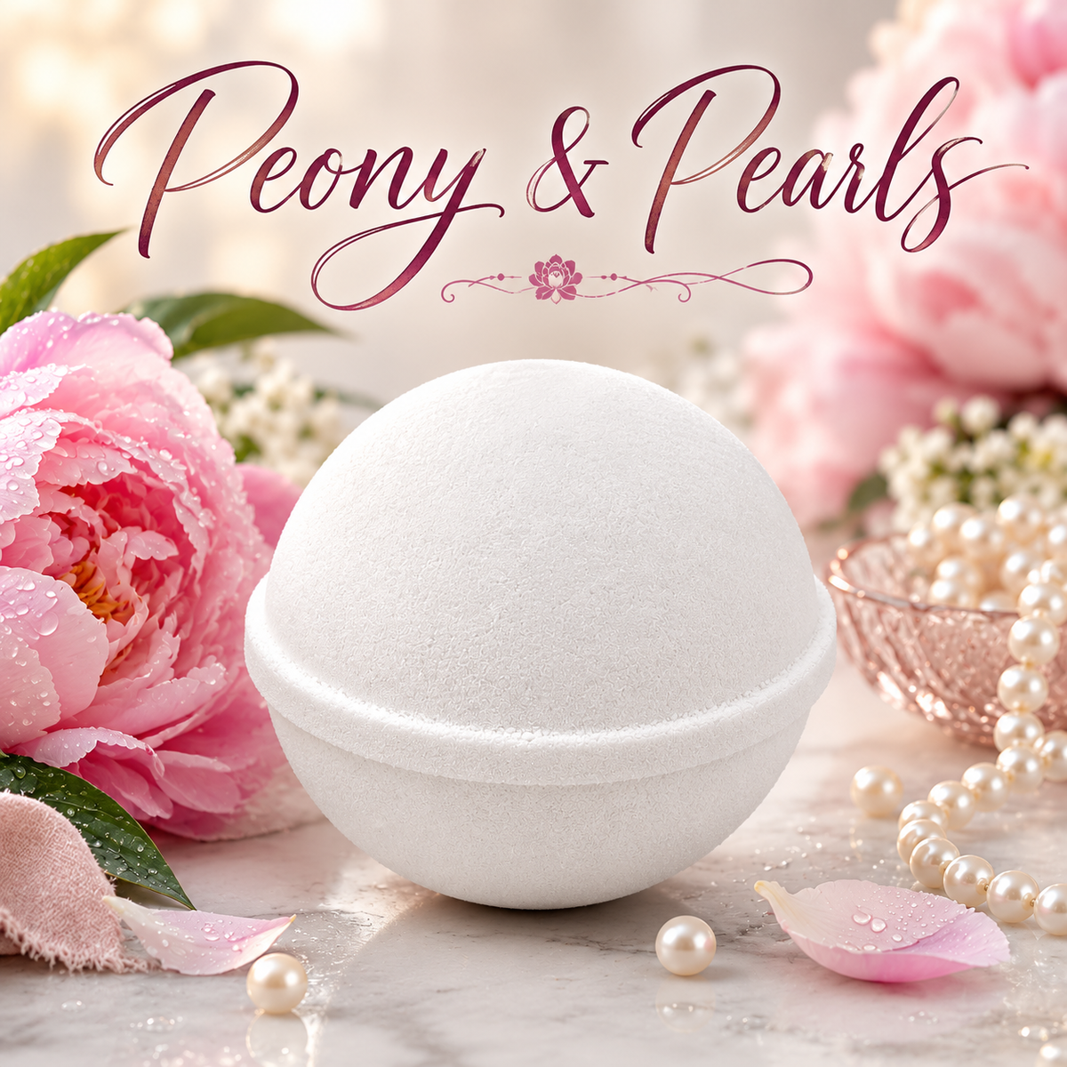 Peony and Pearls handmade floral bath bomb by Magnolia Grove Gifts
