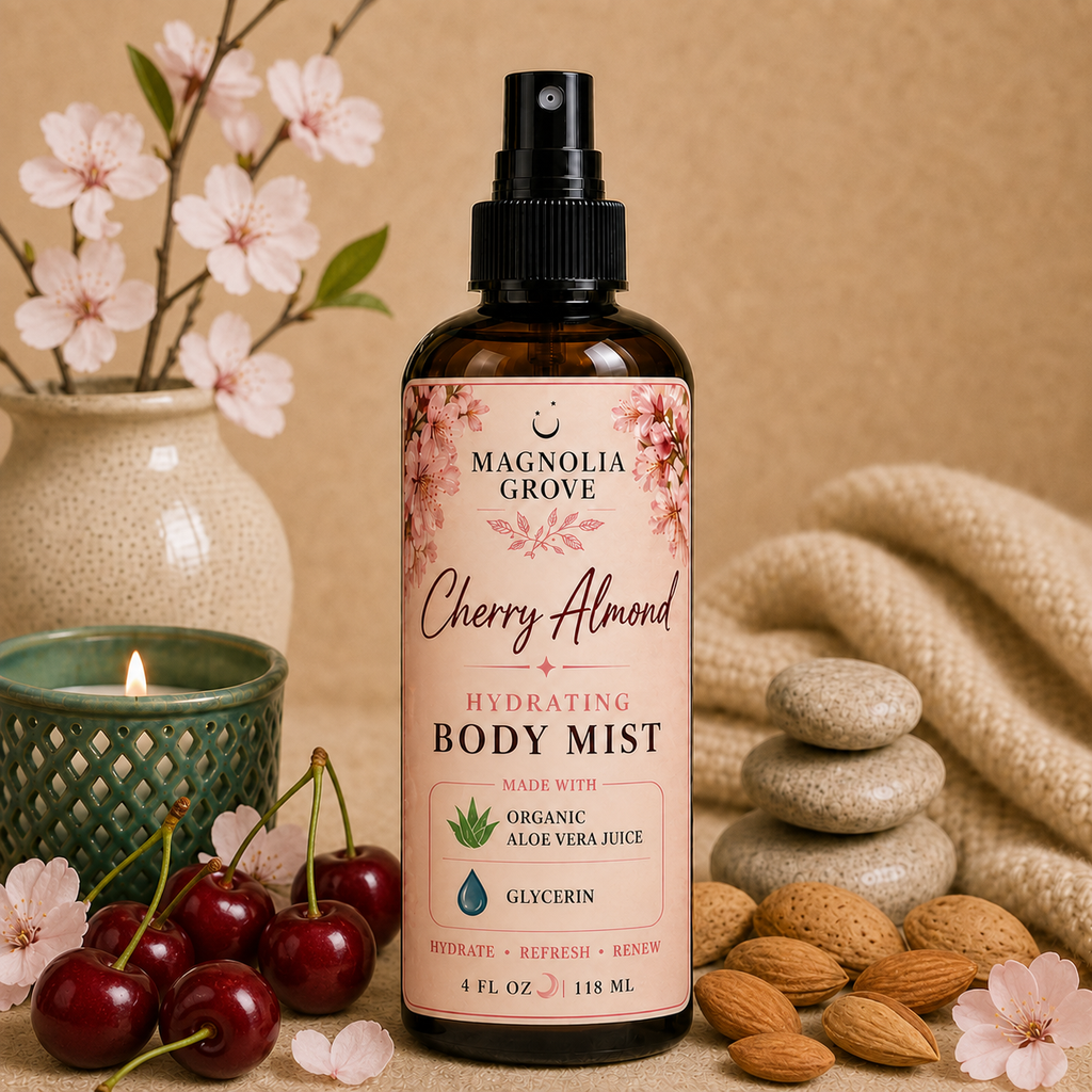 Cherry Almond hydrating body mist from Magnolia Grove Gifts