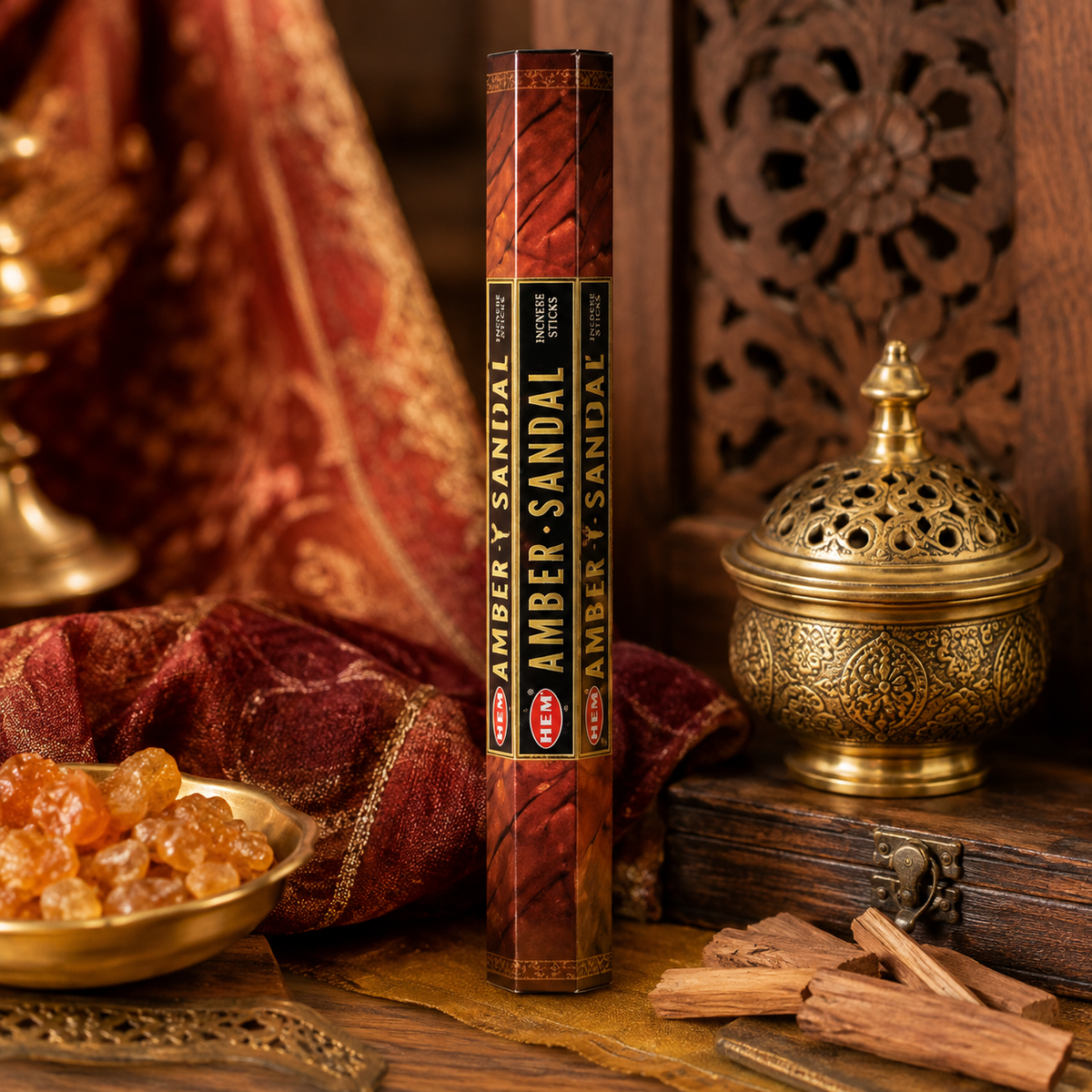 HEM Amber Sandal Incense Sticks 20 Count package