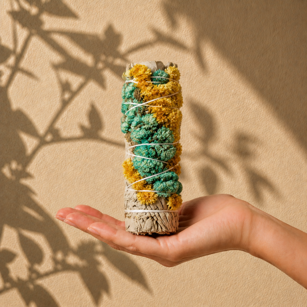 Turquoise & Yellow Sinuata Flower White Sage