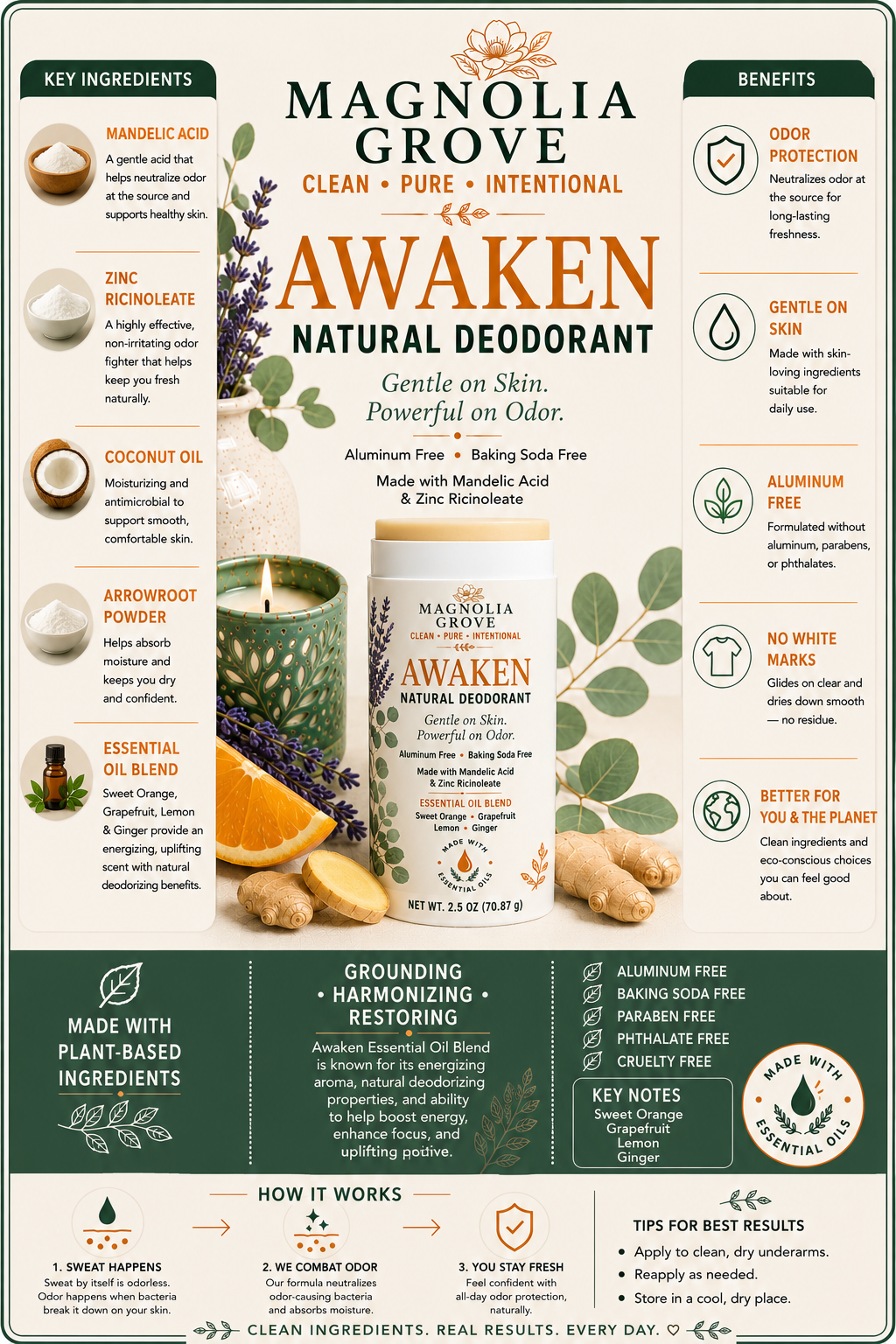 Awaken Natural Deodorant fragrance notes and product details