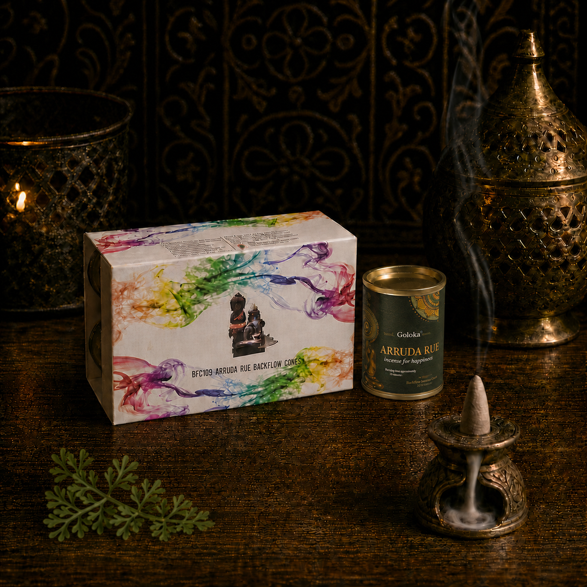 Goloka Arruda Rue Backflow Incense Cones – 24 Count - dark-lifestyle