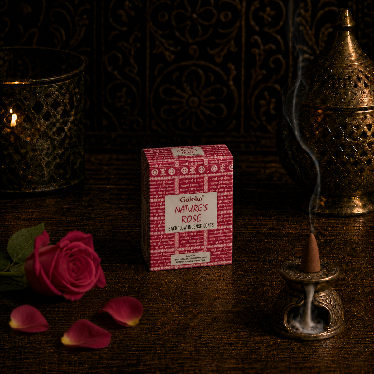 Goloka Nature’s Rose Backflow Incense Cones – 10 Count - dark-lifestyle
