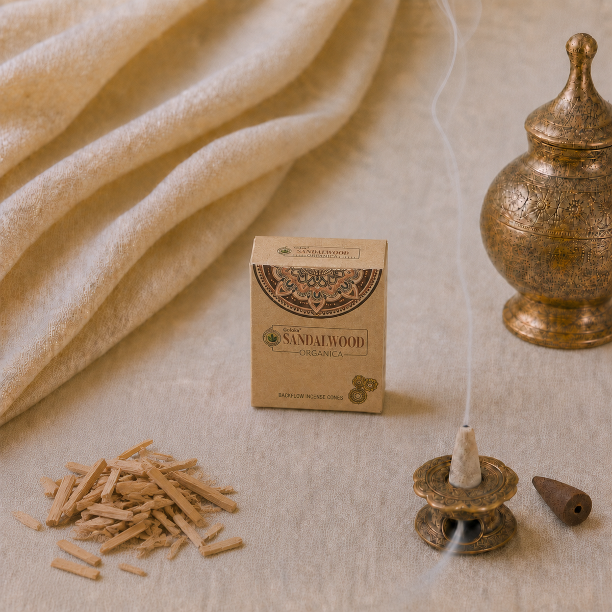 Goloka Organica Sandalwood Backflow Incense Cones – 10 Count - light-lifestyle