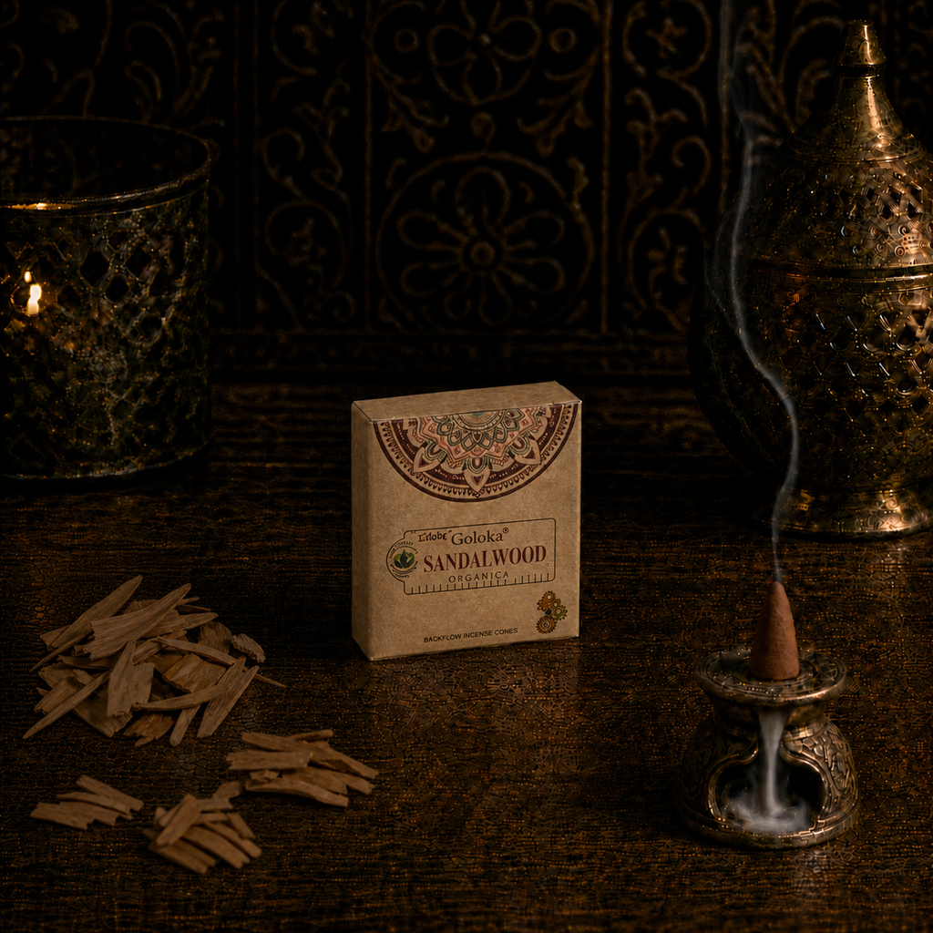 Goloka Organica Sandalwood Backflow Incense Cones – 10 Count - dark-lifestyle