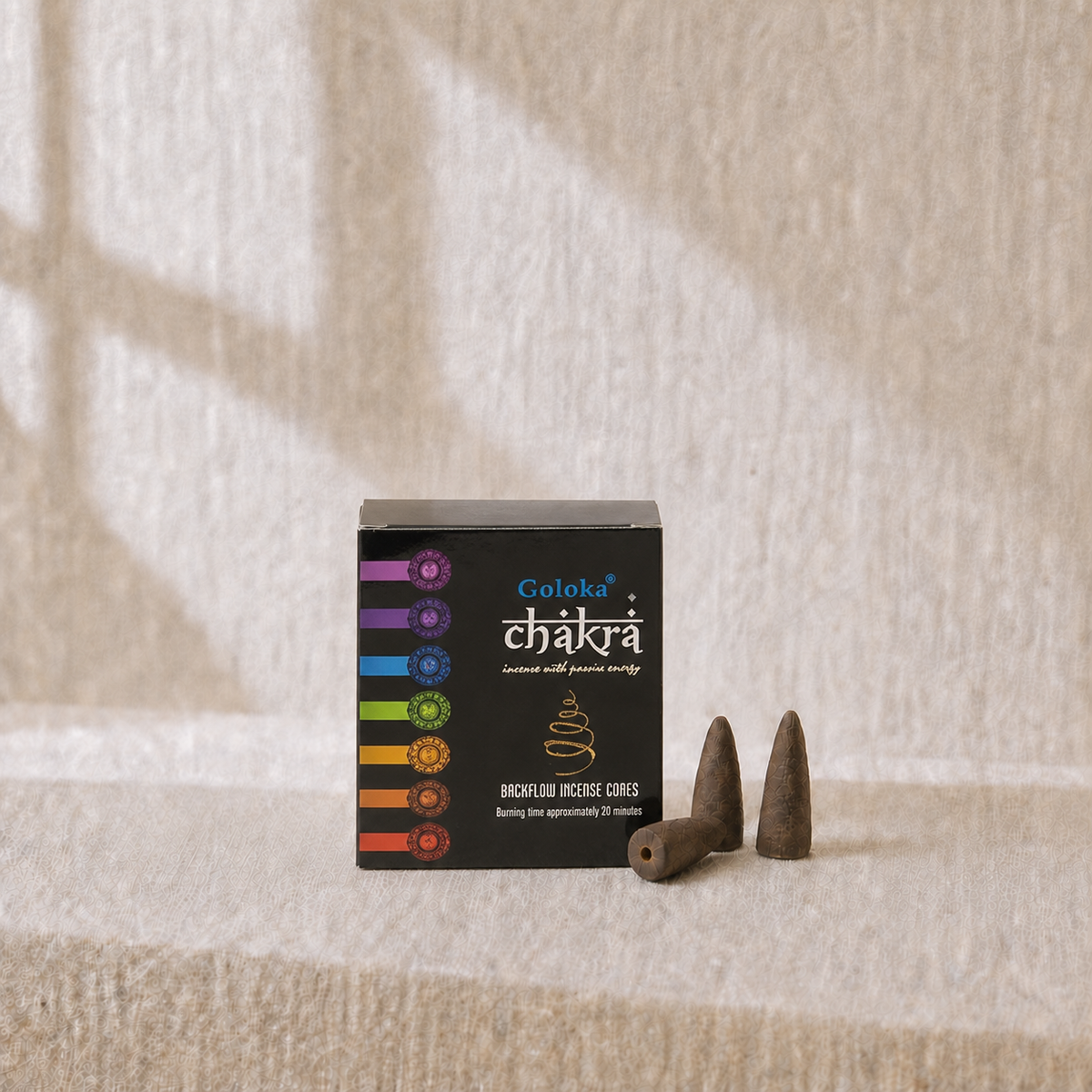 Goloka Chakra Backflow Incense Cones 10 Count package