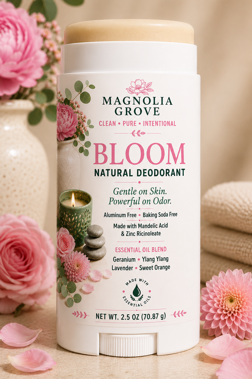 Bloom Natural Deodorant with jasmine, rose and ylang ylang by Magnolia Grove Gifts