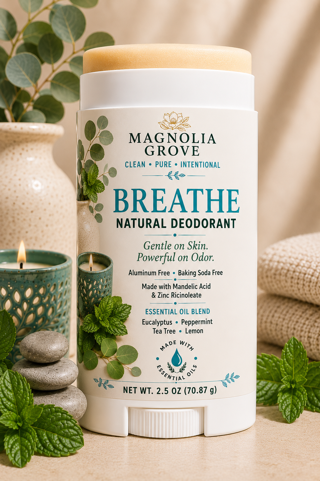 Breathe Natural Deodorant with eucalyptus, peppermint and tea tree by Magnolia Grove Gifts