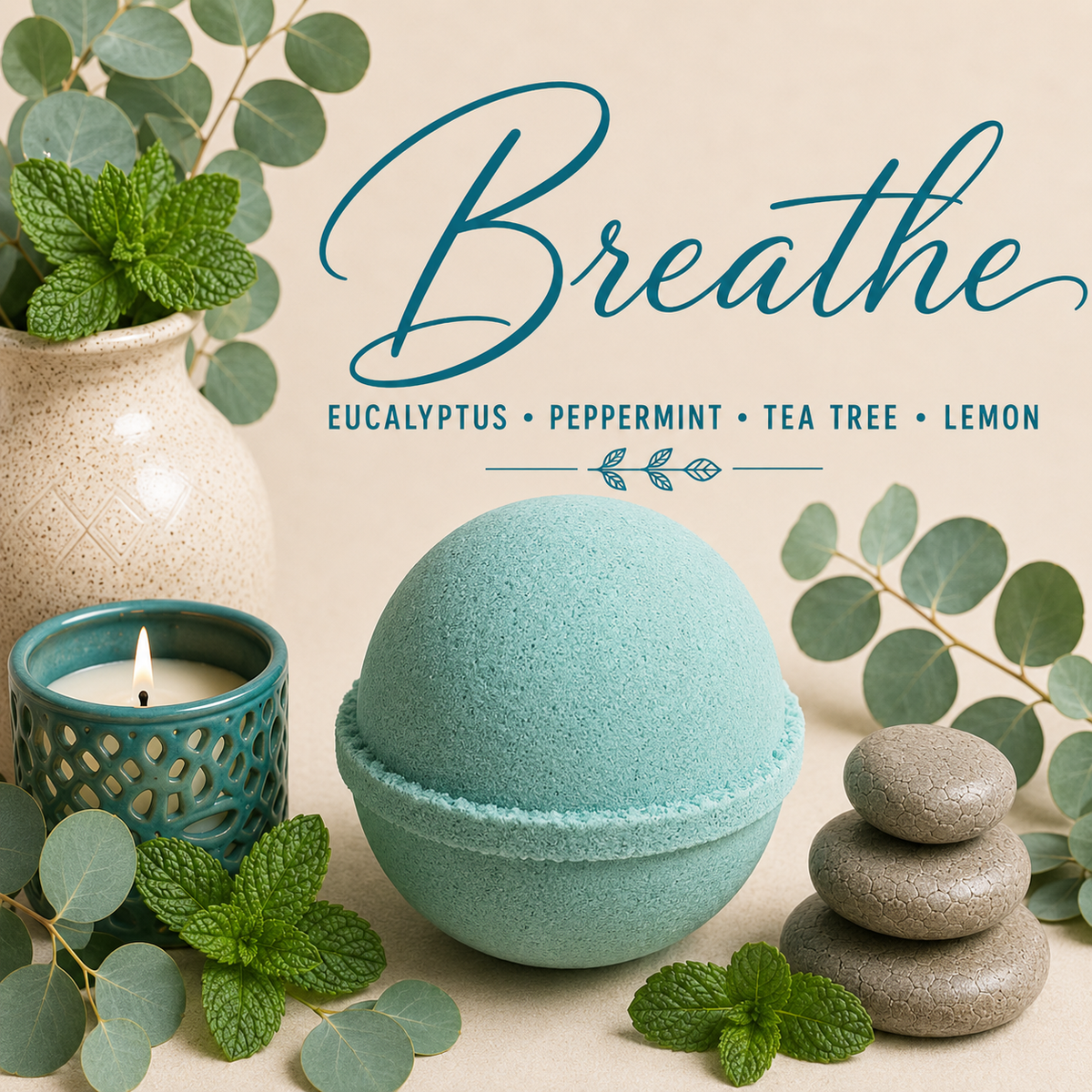 Breathe eucalyptus and peppermint bath bomb by Magnolia Grove Gifts