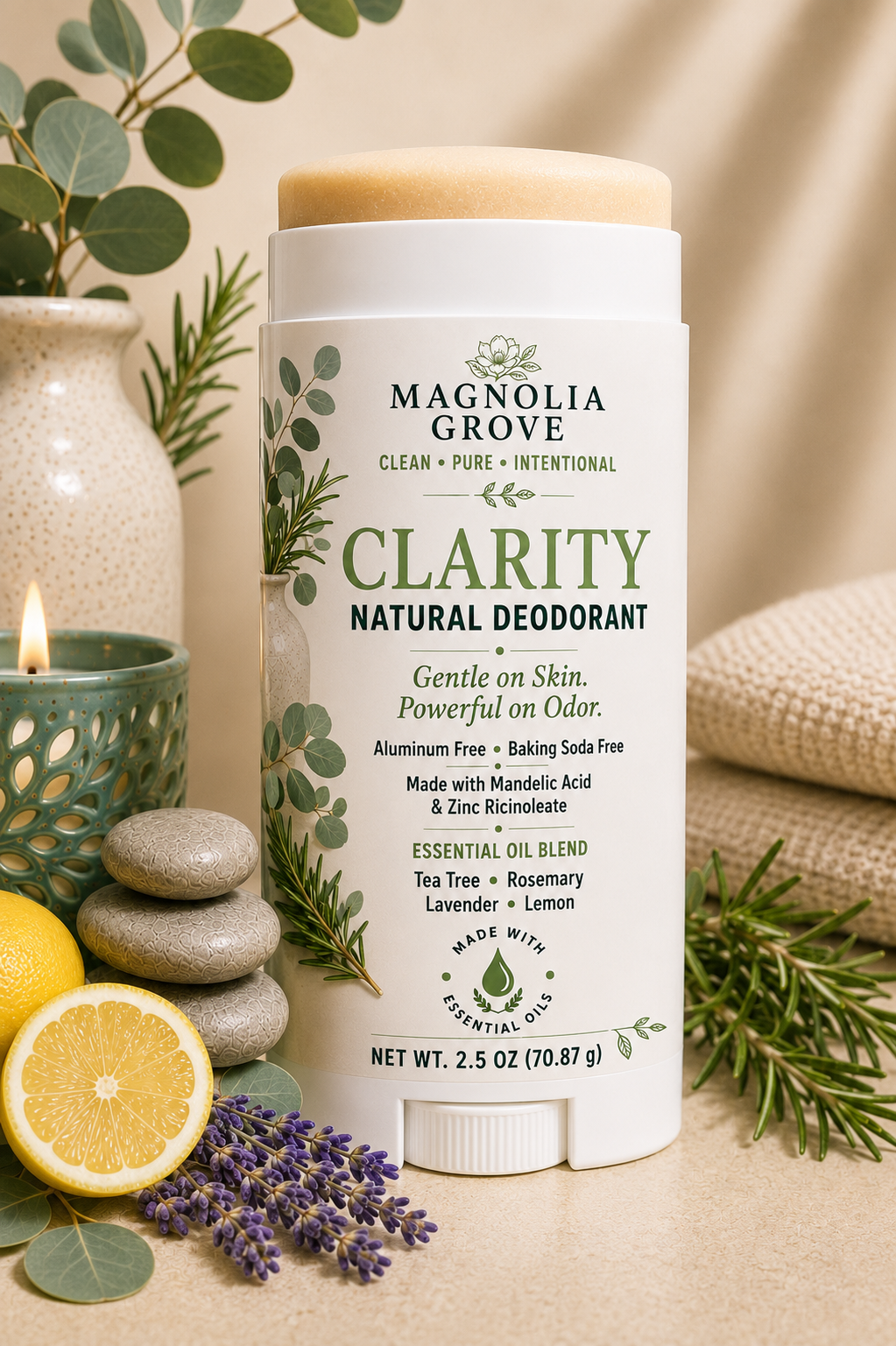 Clarity Natural Deodorant with rosemary, lemon and peppermint by Magnolia Grove Gifts
