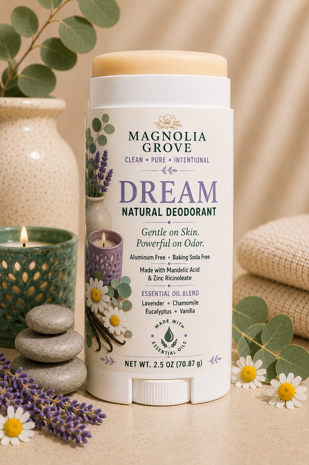 Dream Natural Deodorant with lavender, chamomile and vanilla by Magnolia Grove Gifts