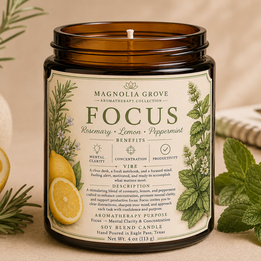Focus aromatherapy candle from Magnolia Grove Gifts