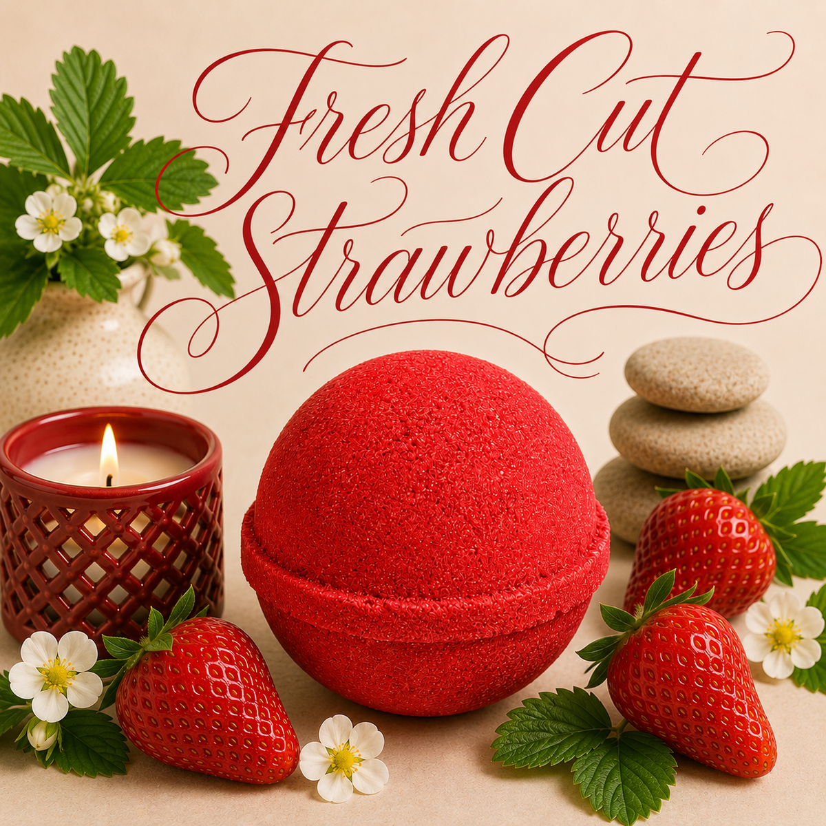 Fresh Cut Strawberries handmade bath bomb by Magnolia Grove Gifts