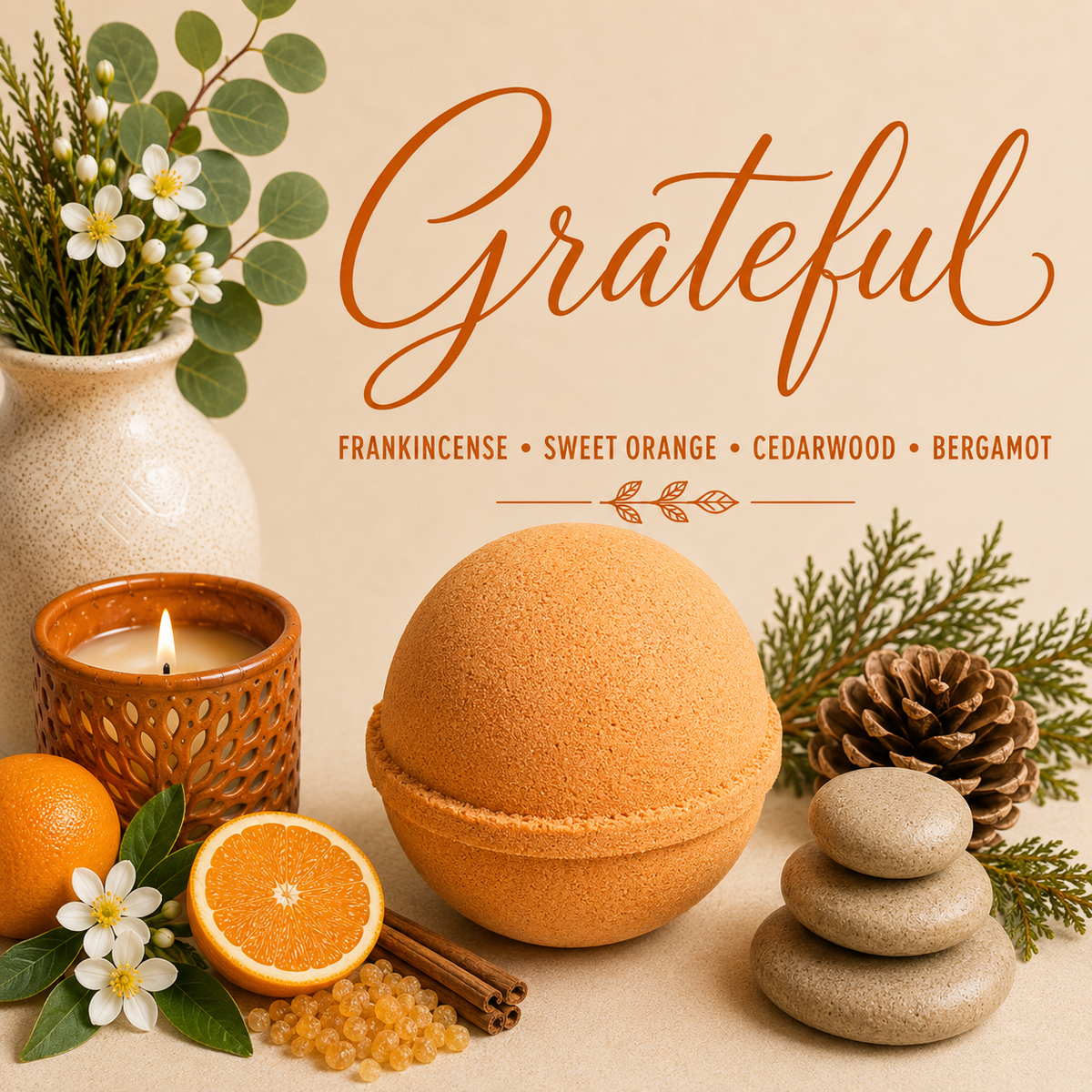 Grateful frankincense and citrus bath bomb by Magnolia Grove Gifts