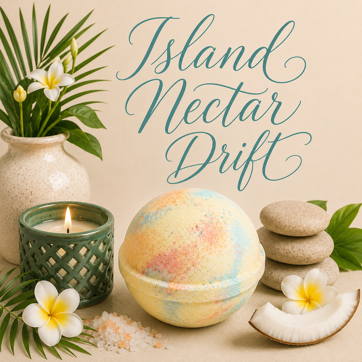 Island Nectar Drift handmade tropical bath bomb by Magnolia Grove Gifts