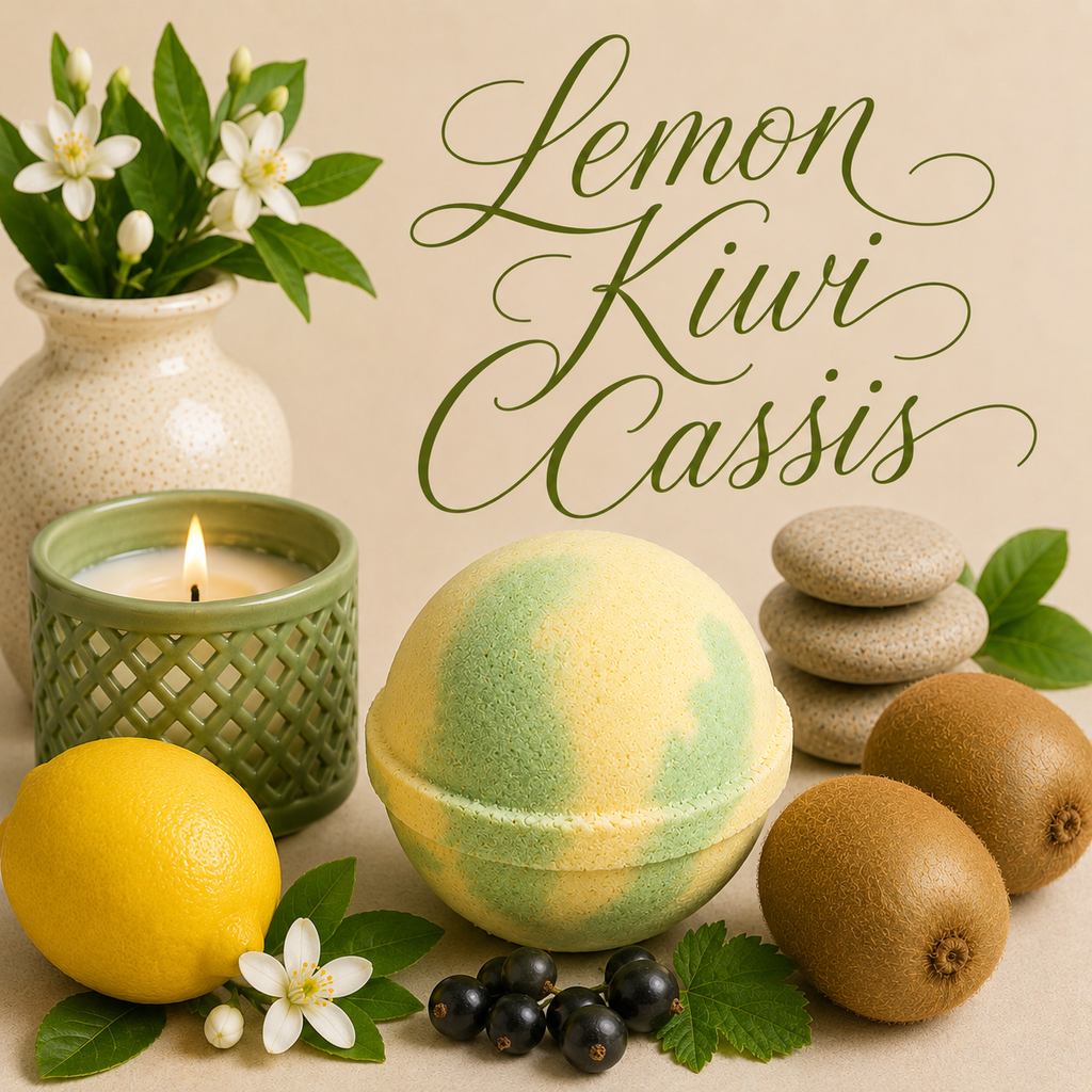 Lemon Kiwi Cassis handmade fruity bath bomb by Magnolia Grove Gifts