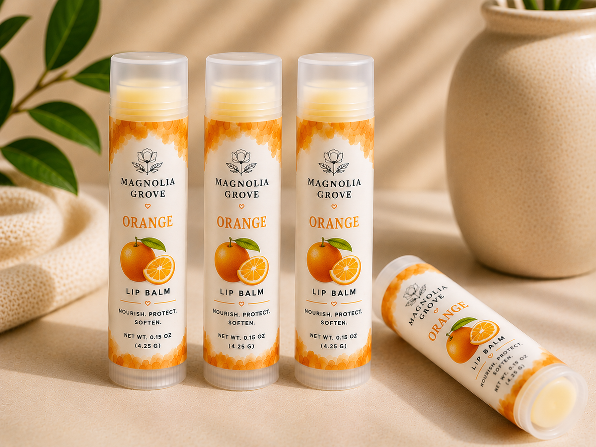 Orange handmade moisturizing lip balm by Magnolia Grove Gifts