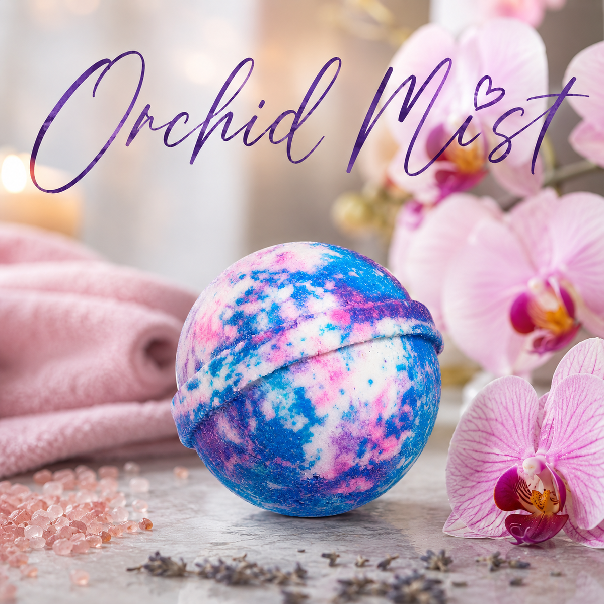 Orchid Mist handmade floral bath bomb by Magnolia Grove Gifts