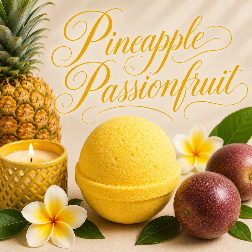 Pineapple Passionfruit handmade tropical bath bomb by Magnolia Grove Gifts