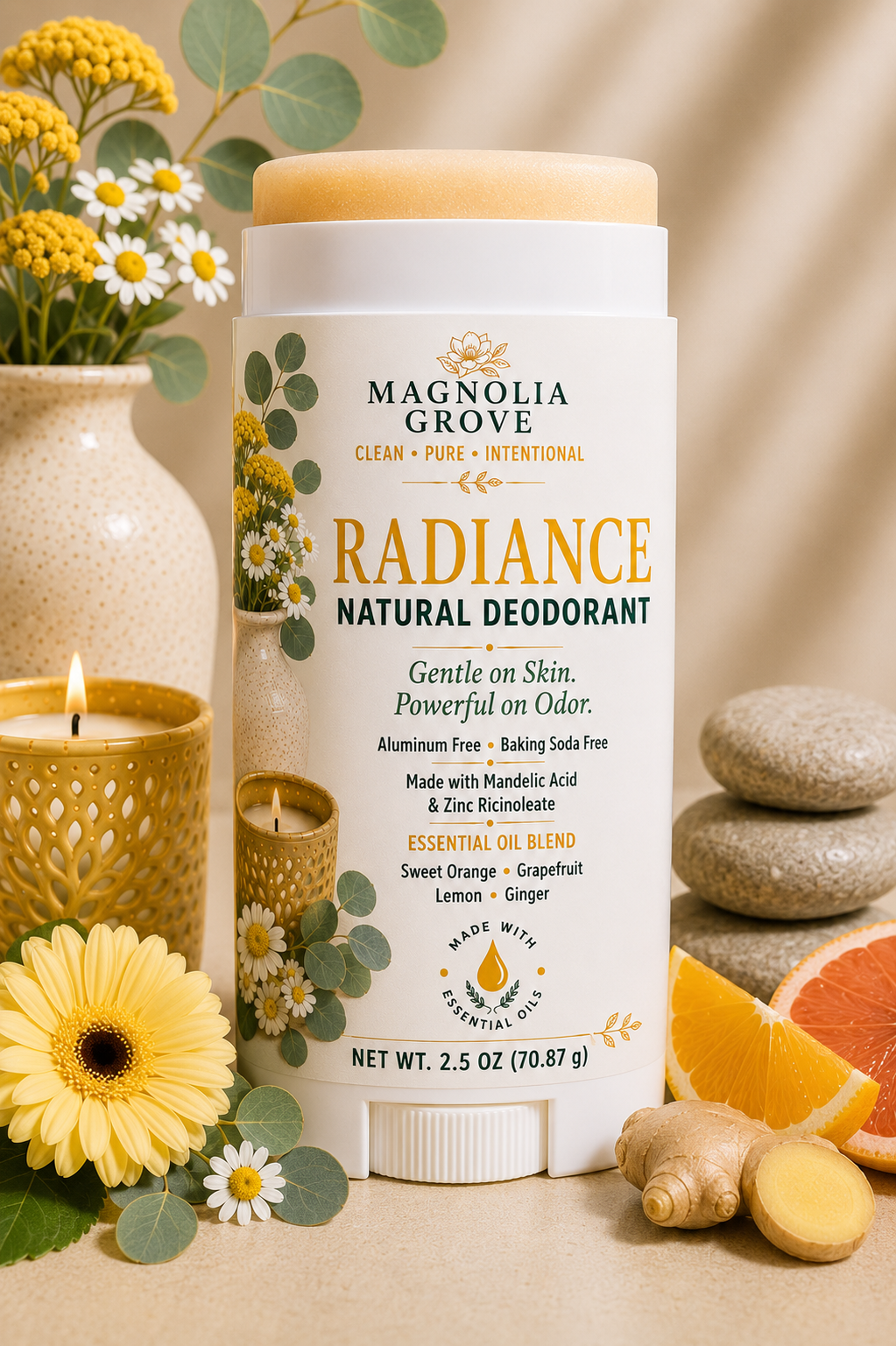 Radiance Natural Deodorant with sweet orange, lemon and grapefruit by Magnolia Grove Gifts