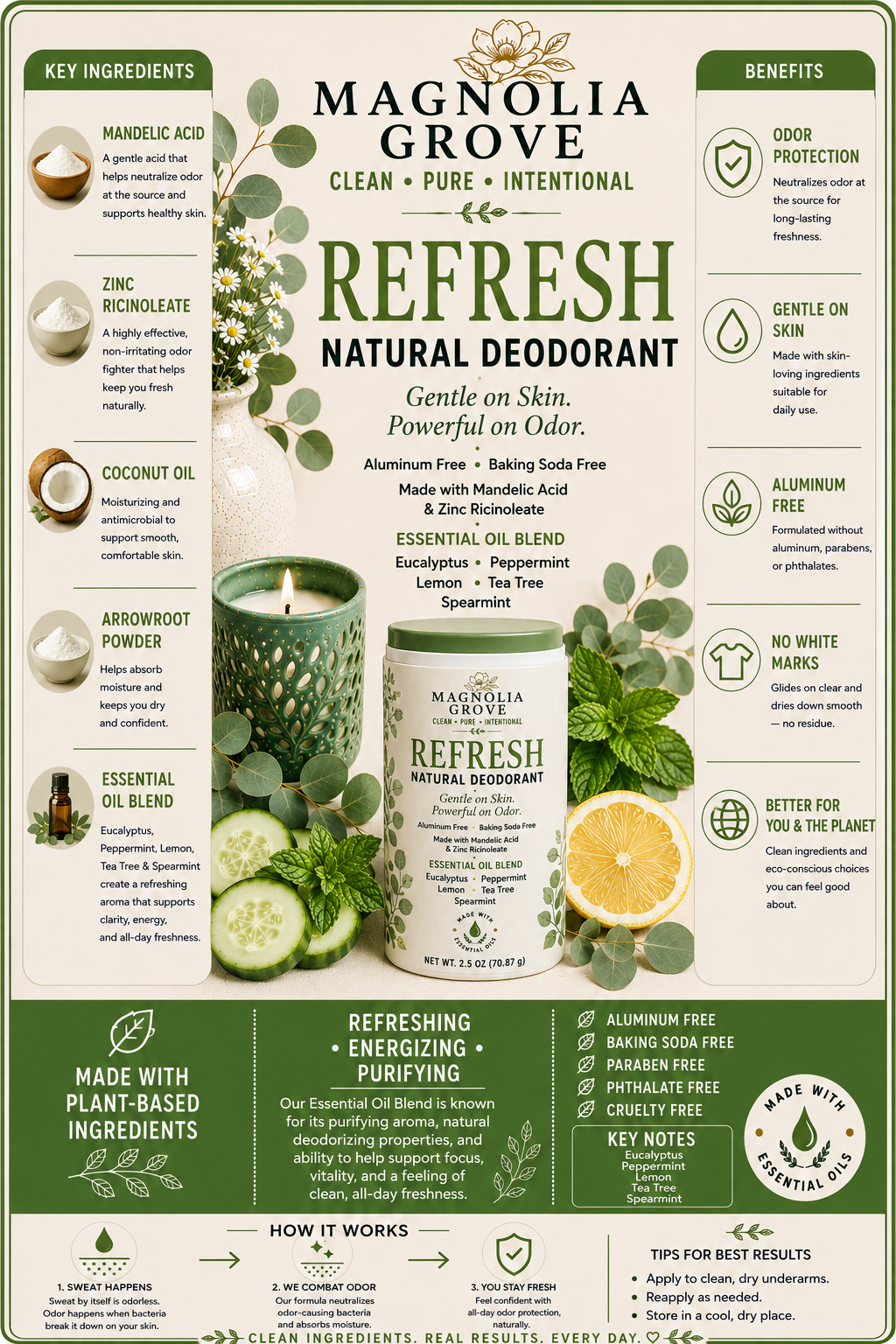Refresh Natural Deodorant fragrance notes and product details