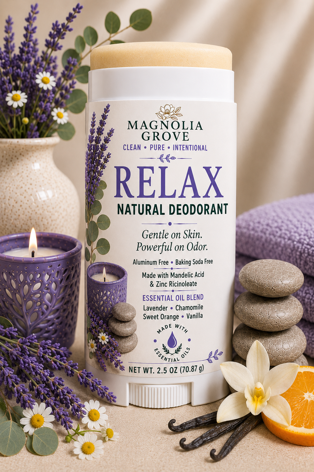 Relax Natural Deodorant with lavender, cedarwood and sweet orange by Magnolia Grove Gifts