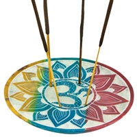 Multicolor Lotus Om Soapstone Incense Plate – 4 Inch