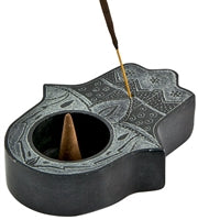 Black Hamsa Soapstone Cone & Tealight Burner – 4 Inch