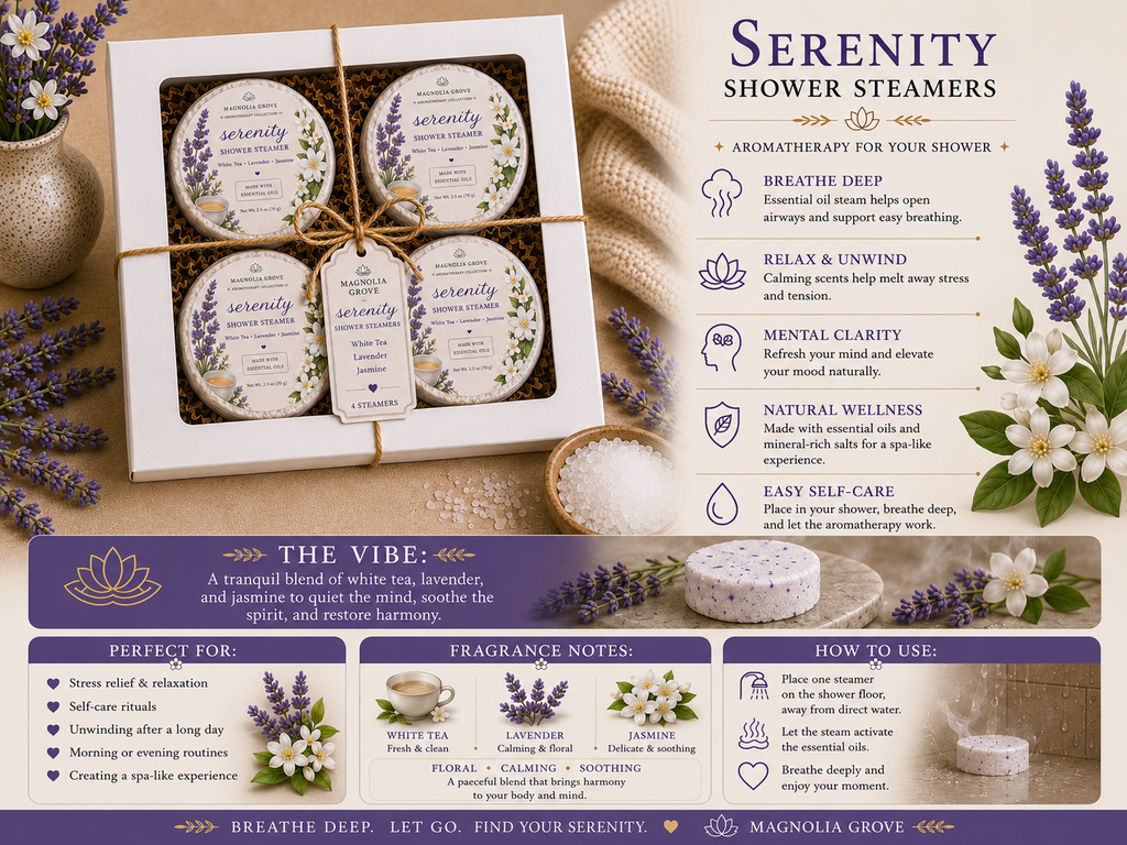 Serenity Shower Steamer fragrance notes and product details