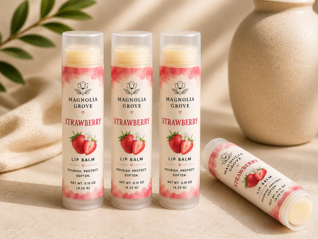Strawberry handmade moisturizing lip balm by Magnolia Grove Gifts