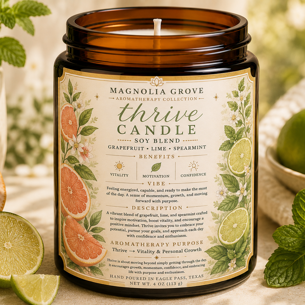 Thrive aromatherapy candle from Magnolia Grove Gifts