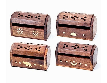 Mini Assorted Wooden Cone Incense Box Burners – Set of 4, 3 Inch