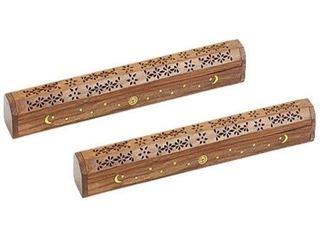 Crescent Moon & Star Jumbo Wooden Incense Box Burner – 18 Inch