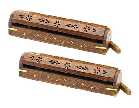 Leaf Carved Wooden Incense Box Burner – 12 Inch