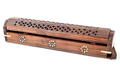 Floral Carved Wooden Incense Box Burner – 12 Inch