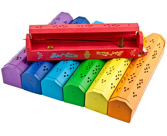 Chakra Hamsa Wooden Incense Box Burners – Set of 7, 12 Inch