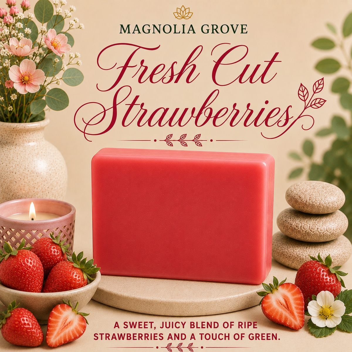Strawberry Sunshine Gift Pack — included soap: Fresh Cut Strawberries - Glycerin & Goat Milk Soap