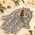 Silver Hamsa hand aluminum stick and cone incense burner