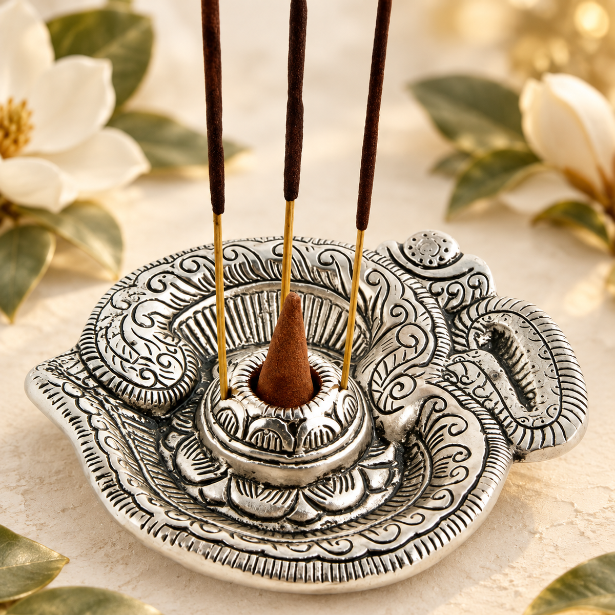 Om Symbol aluminum stick and cone incense burner