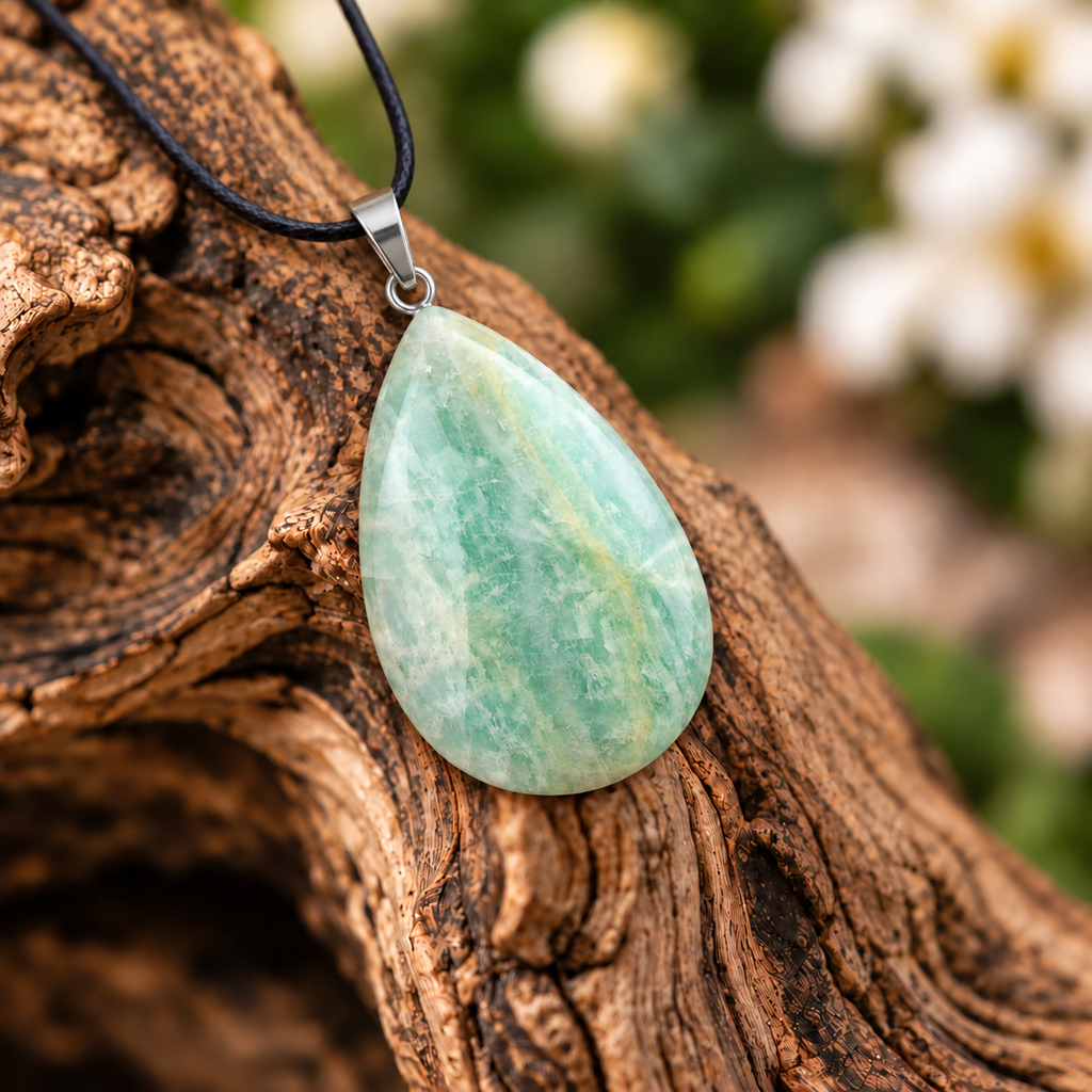 Amazonite drop pendant — closeup