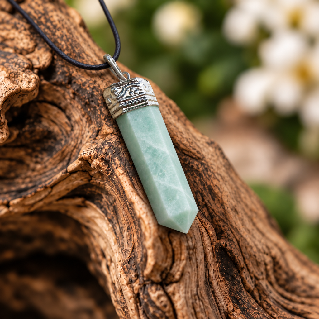 Amazonite pencil pendant — detail close-up